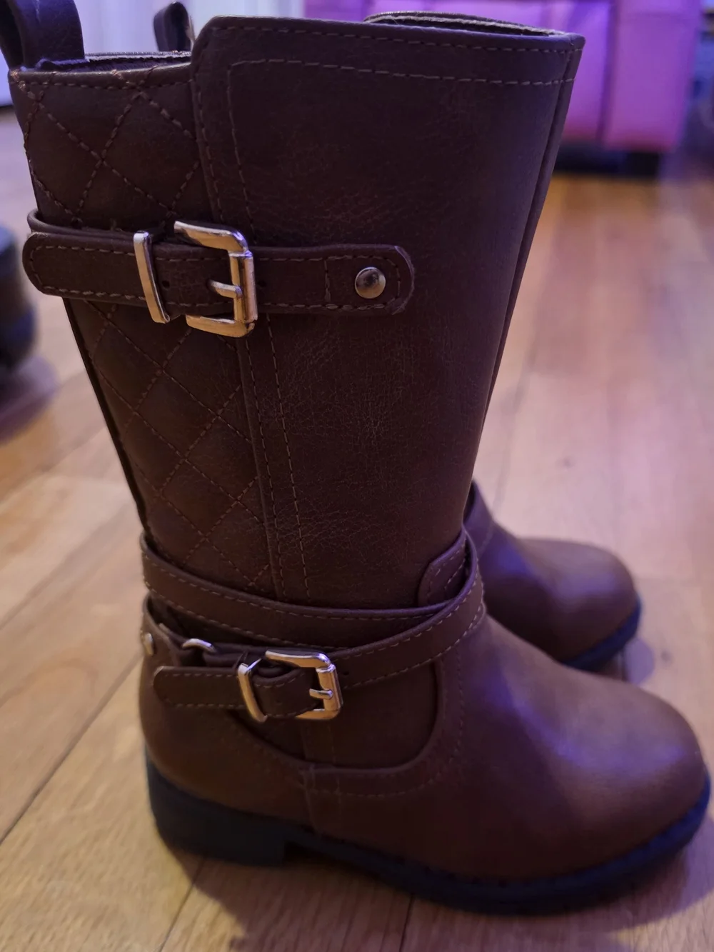 Toddler Brown Quilted Mid-Calf Buckle Boots